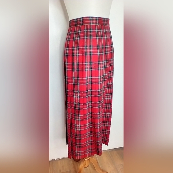 VINTAGE PLAID PLEATED MIDI SKIRT - Picture 1 of 9